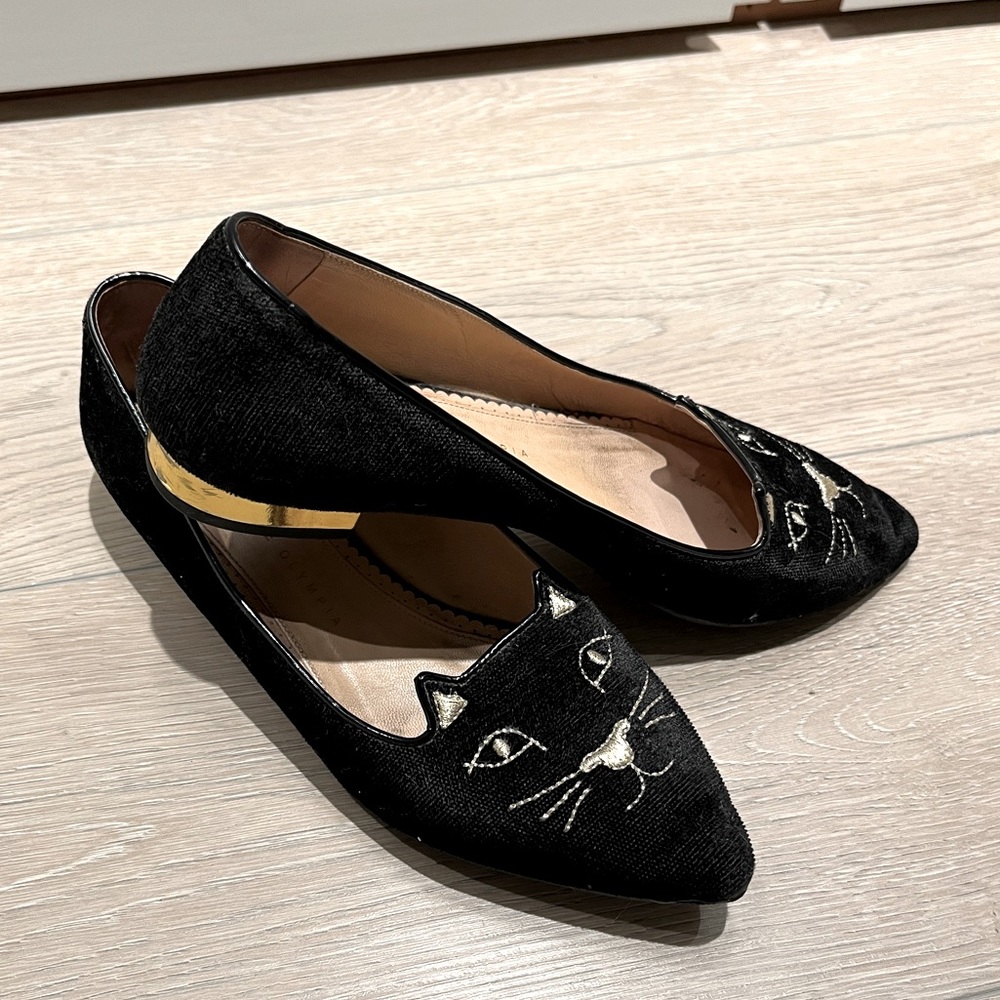 Charlotte Olympia Black Velvet - Kitty Flats Sz 38.5 - Good Condition